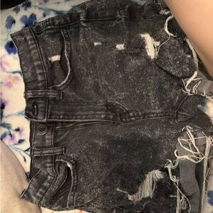 Distressed Black Denim Shorts